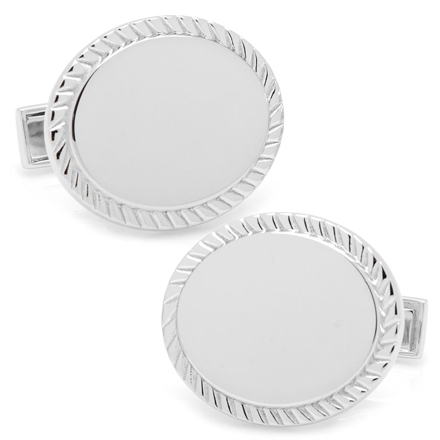 Ox and Bull Trading Co. Sterling Silver Rope Border Oval Engravable Cufflinks | Classic Cufflinks