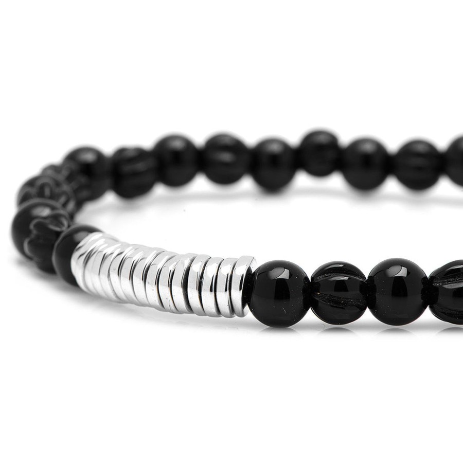 Tateossian Black Agate Bead Bracelet With Silver Discs | Bracelets