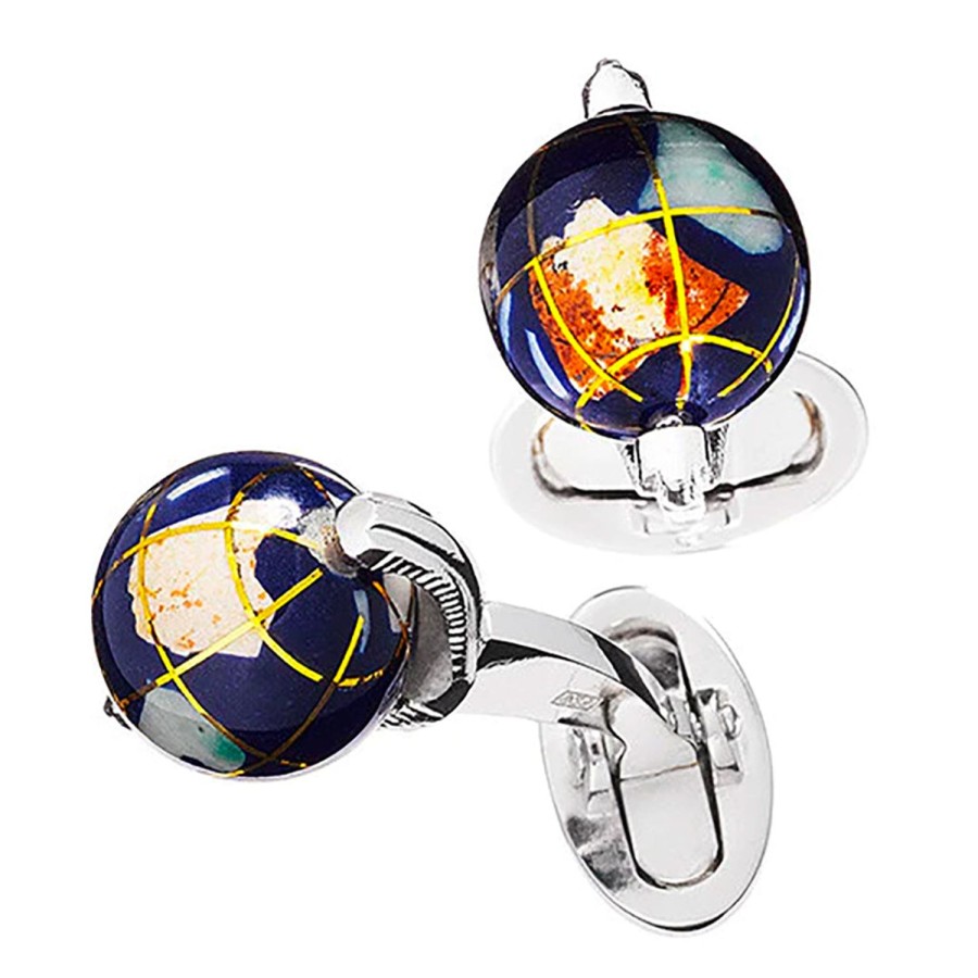 Jan Leslie Sterling Silver Spinning Globe Cufflinks | Classic Cufflinks