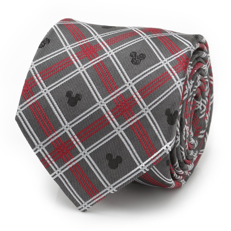 Disney Mickey Mouse Holiday Plaid Gray Silk Men'S Tie | Disney Ties