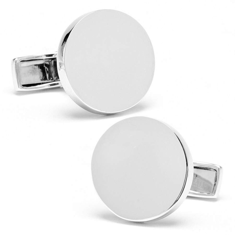 Ox and Bull Trading Co. Sterling Silver Infinity Edge Round Engravable Cufflinks | Classic Cufflinks