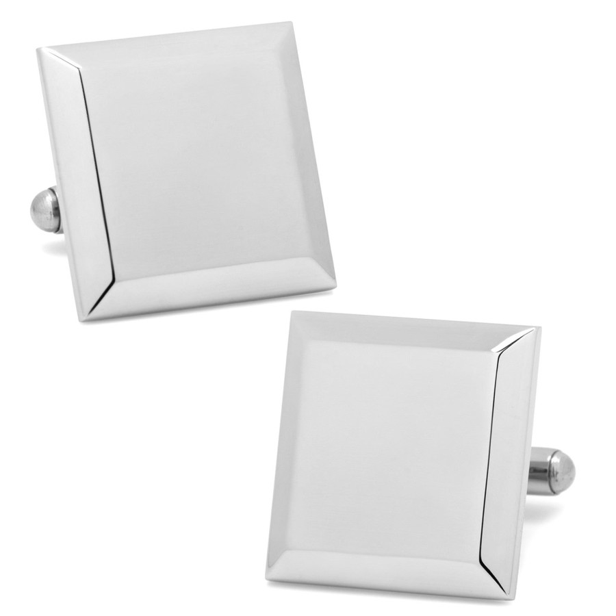 Ox and Bull Trading Co. Stainless Steel Beveled Edge Engravable Square Cufflinks | Classic Cufflinks