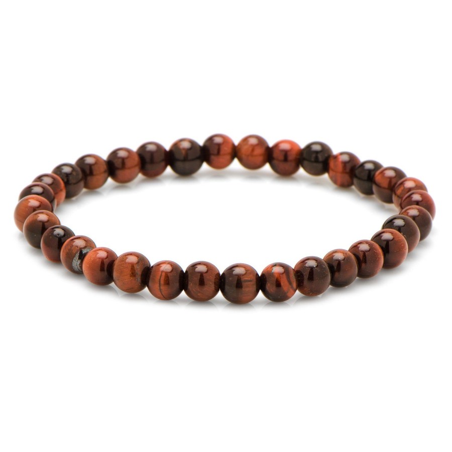 Jan Leslie 8Mm Red Tiger'S Eye Beaded Elastic Bracelet | Bracelets