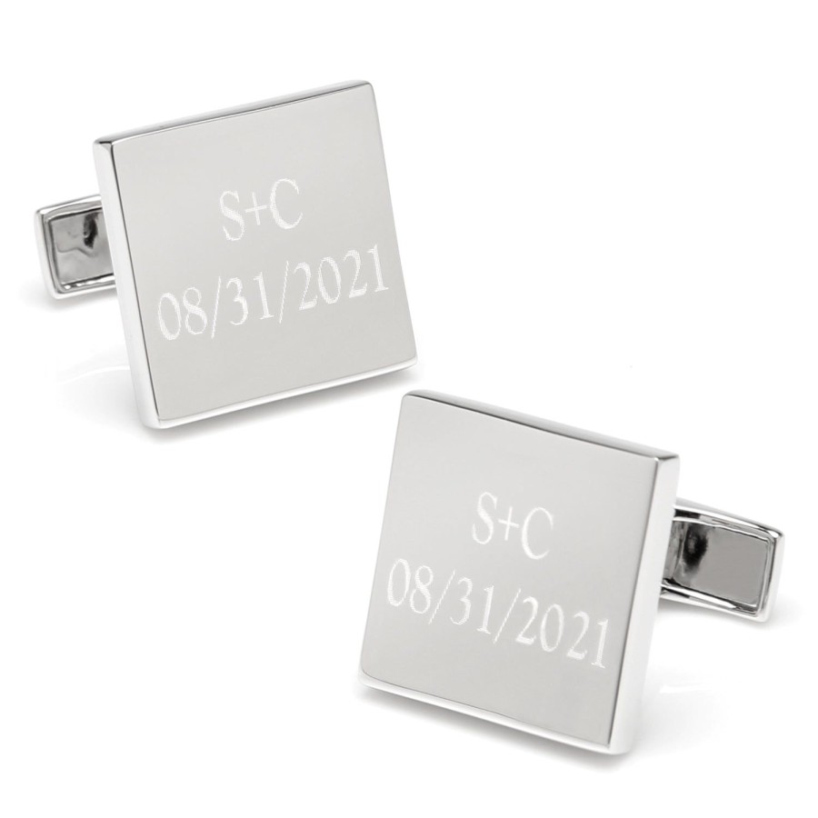 Ox and Bull Trading Co. Personalized Wedding Day Engravable Square Cufflinks | Classic Cufflinks