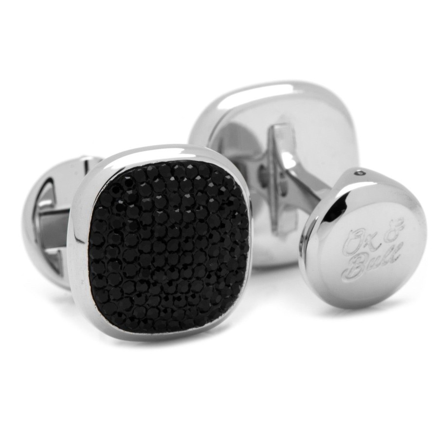 Ox and Bull Trading Co. Stainless Steel Black Pave Crystal Cufflinks | Classic Cufflinks