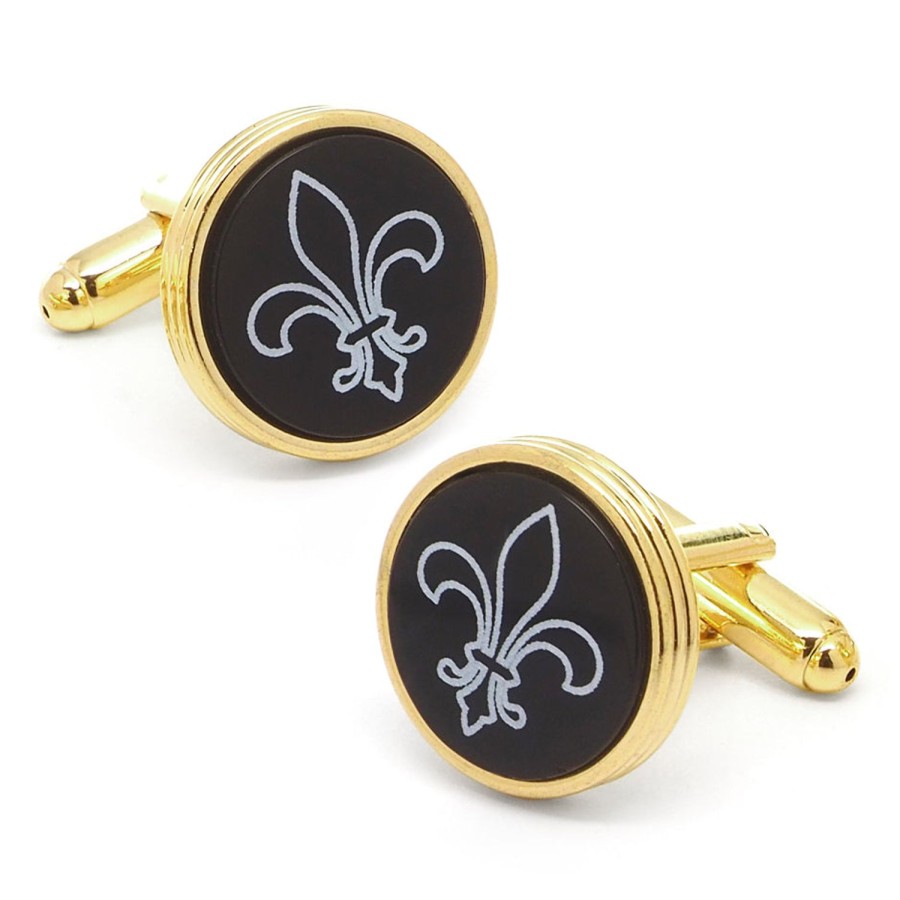 JJ Weston Fleur De Lis Engraved Onyx Cufflinks | Classic Cufflinks