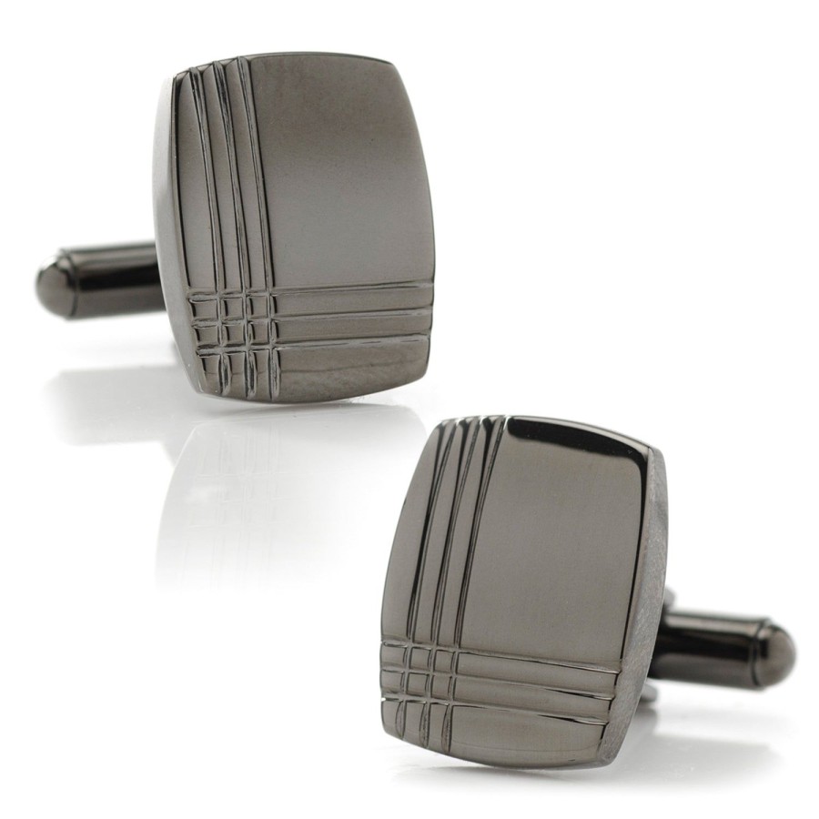 Ox and Bull Trading Co. Stainless Steel Gunmetal Tartan Plaid Cufflinks | Classic Cufflinks