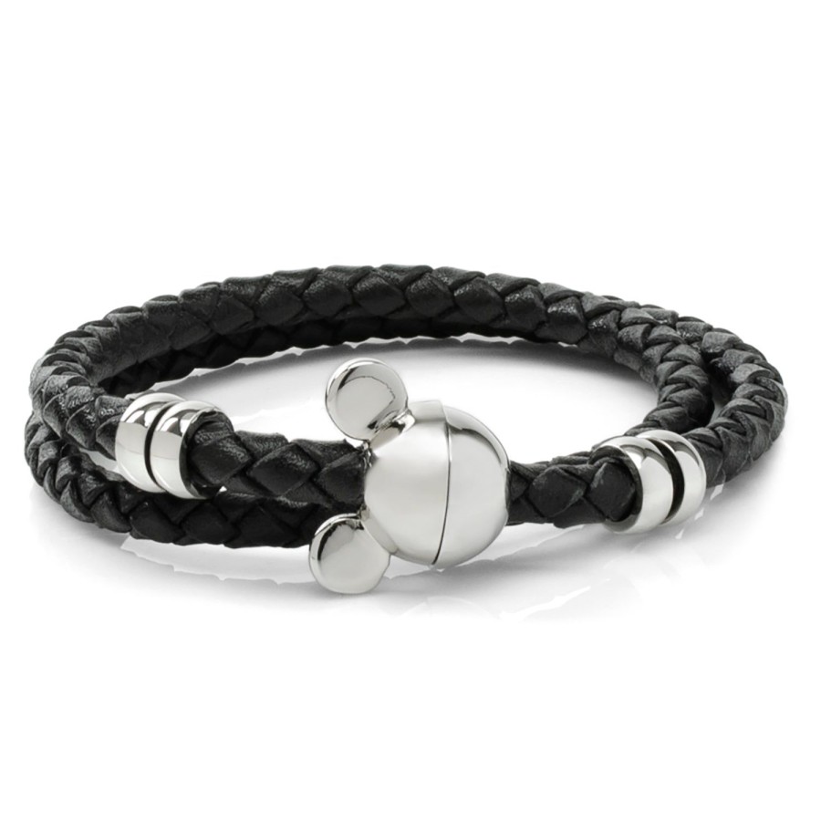 Disney Mickey Silhouette Black Double Wrapped Leather Bracelet | Bracelets