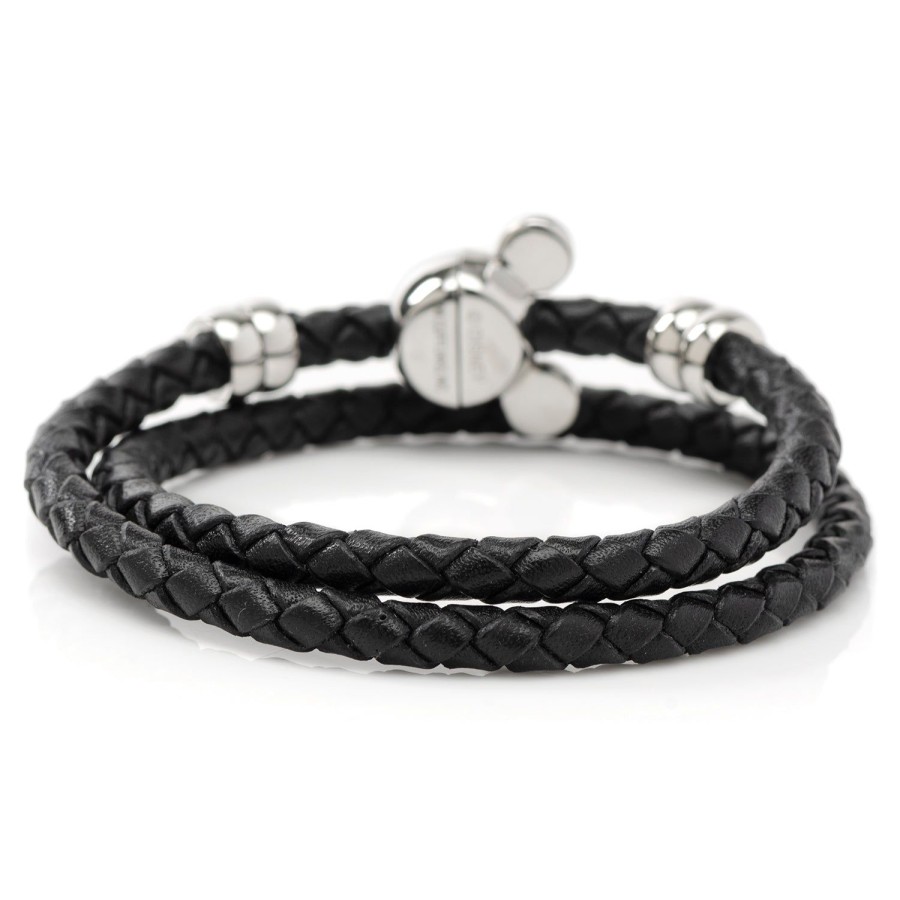 Disney Mickey Silhouette Black Double Wrapped Leather Bracelet | Bracelets