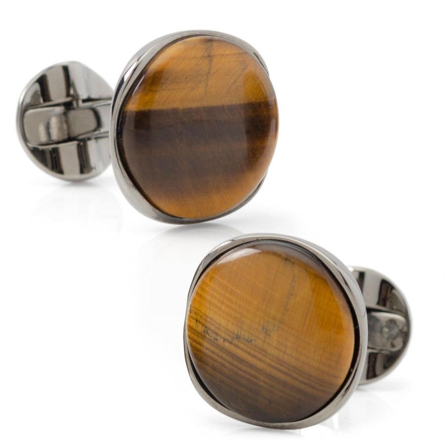 Ox and Bull Trading Co. Sterling Silver Formal Tigers Eye Gunmetal Cufflinks | Classic Cufflinks