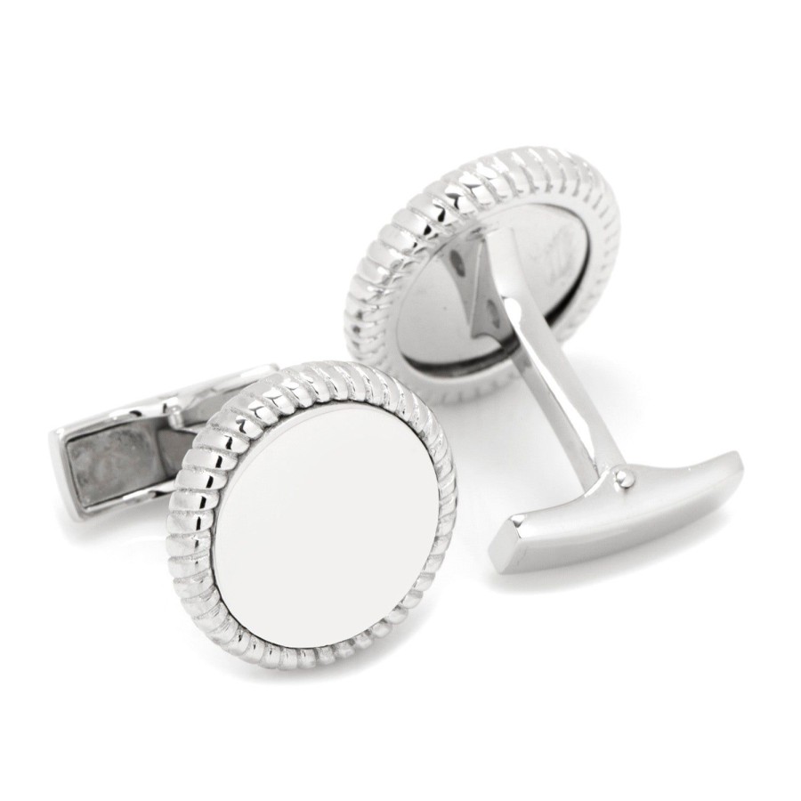 Ox and Bull Trading Co. Sterling Silver Rope Border Engravable Round Cufflinks | Classic Cufflinks