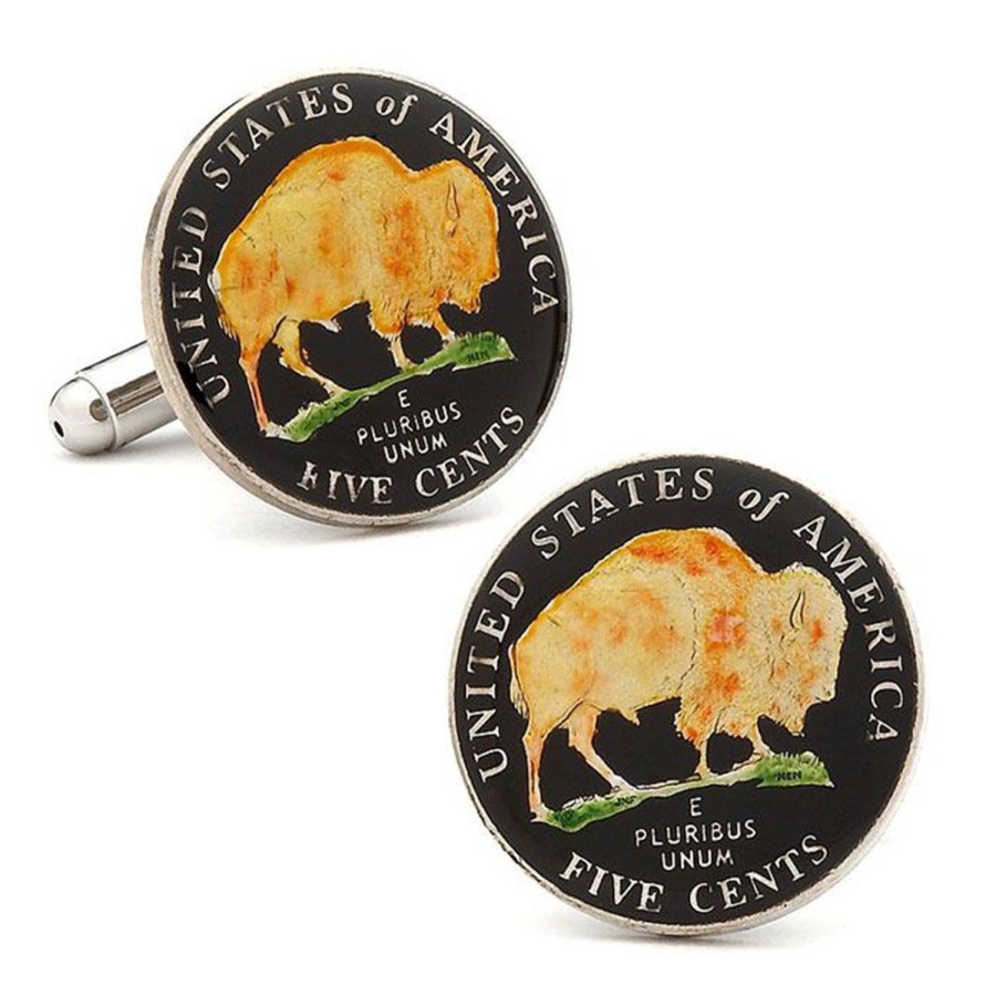 Ox and Bull Trading Co. Hand Painted American Buffalo Nickel Coin Cufflinks | Classic Cufflinks