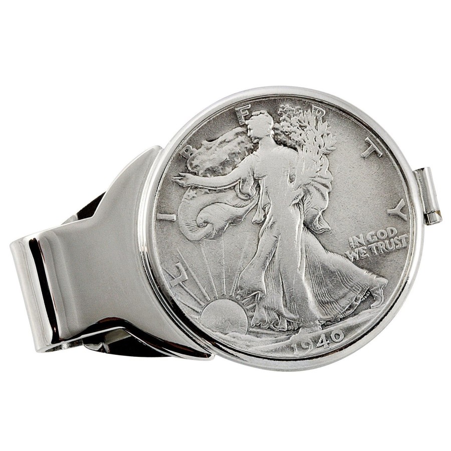 American Coin Treasures Silver Walking Liberty Half Dollar Silvertone Coin Money Clip | Money Clips