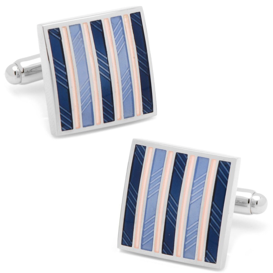 Ox and Bull Trading Co. Pink And Navy Striped Square Cufflinks | Classic Cufflinks