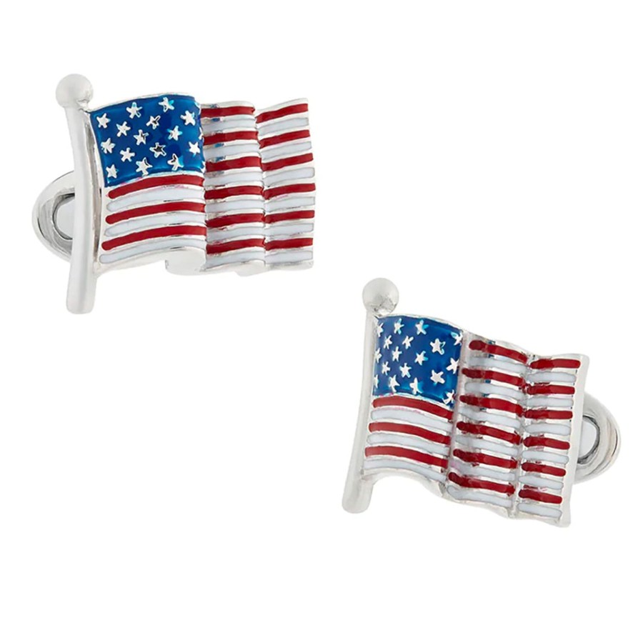 Jan Leslie Sterling Silver Enameled American Flag Cufflinks | Classic Cufflinks