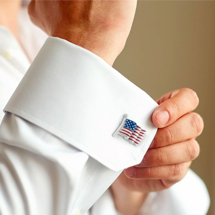 Jan Leslie Sterling Silver Enameled American Flag Cufflinks | Classic Cufflinks