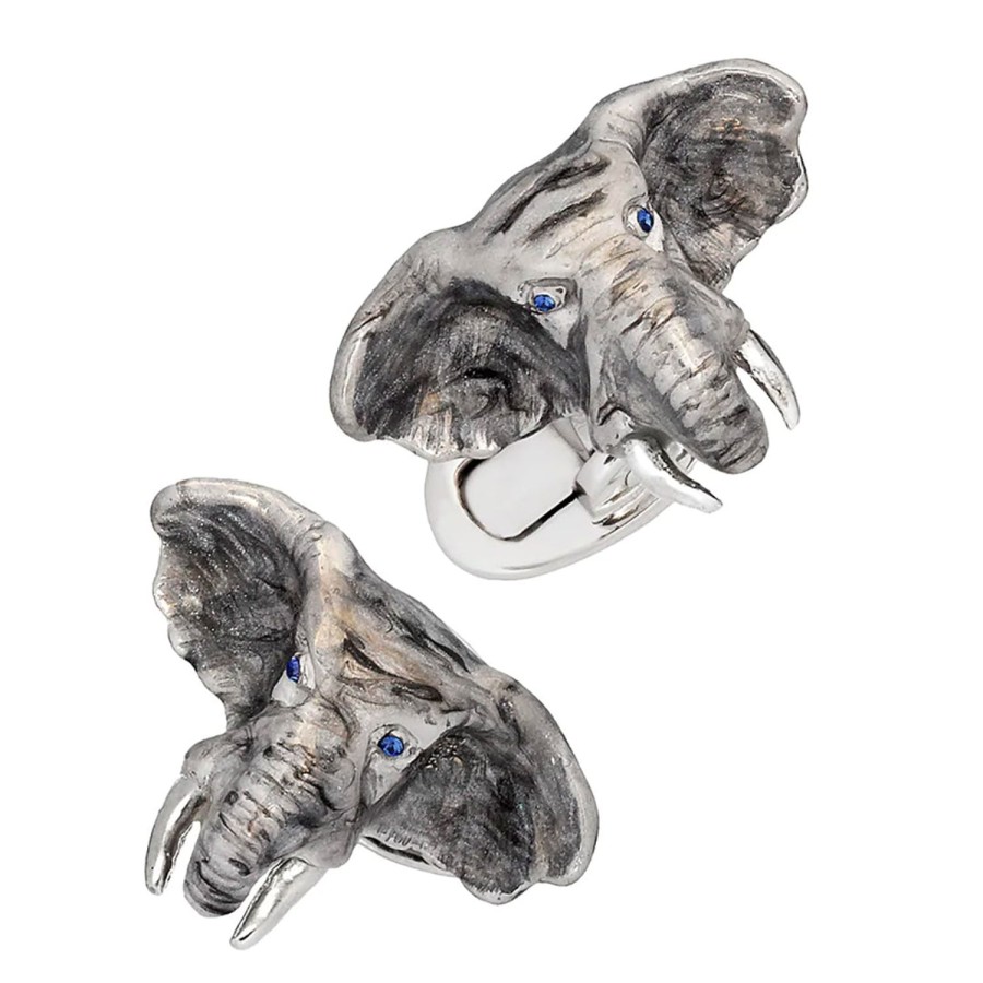 Jan Leslie Sterling Silver Elephant With Blue Eyes Cufflinks | Classic Cufflinks