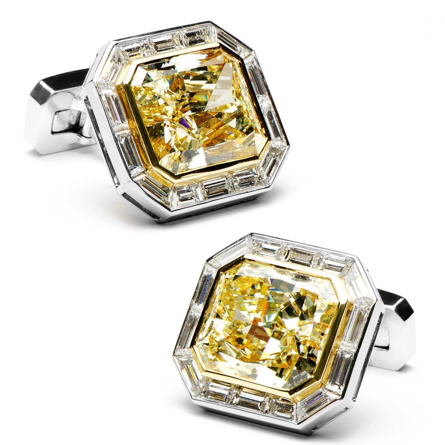 Jacob & Co. Emerald Cut Canary Diamonds Octagon Cufflinks | Classic Cufflinks