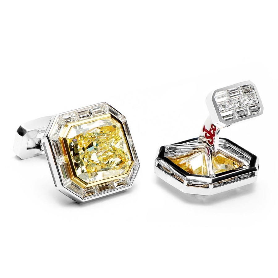 Jacob & Co. Emerald Cut Canary Diamonds Octagon Cufflinks | Classic Cufflinks