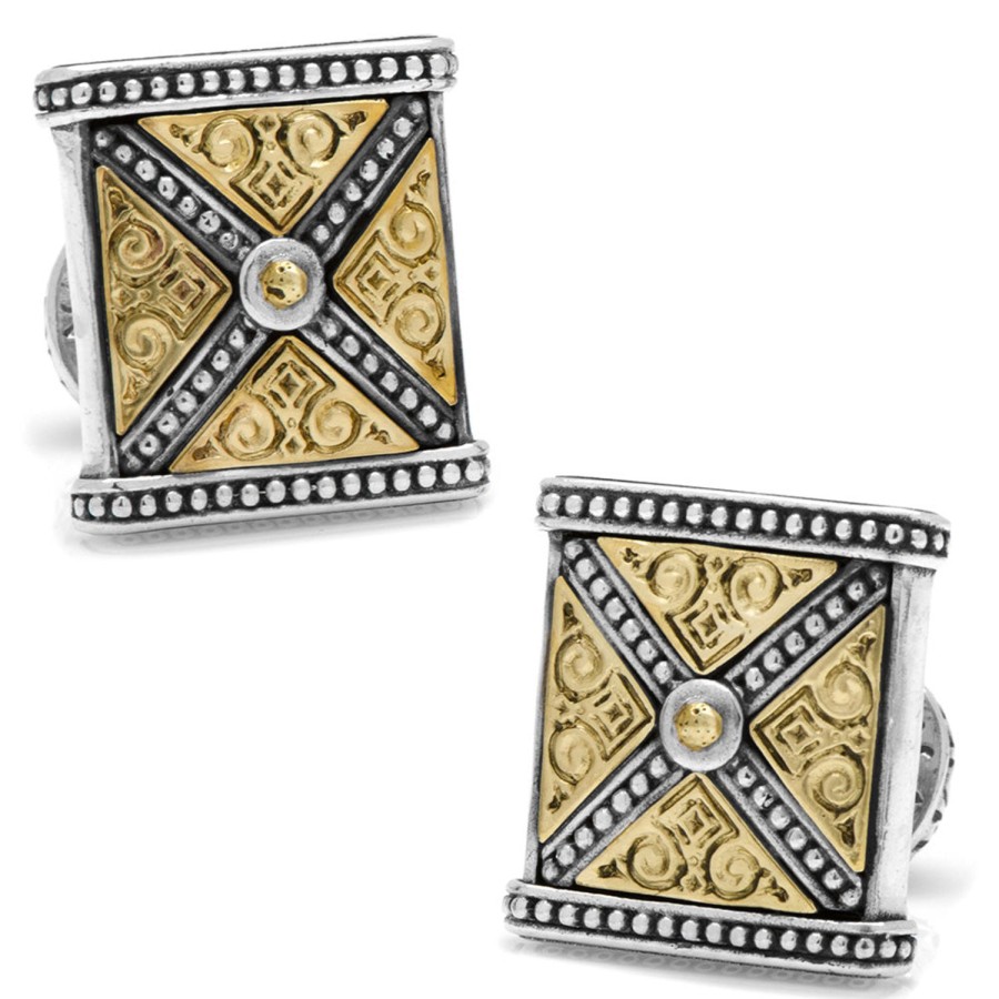 Konstantino Sterling Silver & Bronze Ornate X-Detail Square Cufflinks | Classic Cufflinks