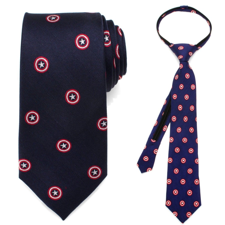 Marvel Father And Son Captain America Zipper Necktie Gift Set | Marvel Ties