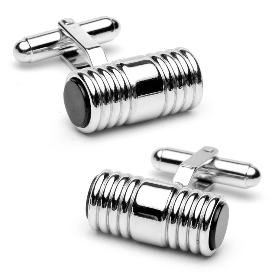 JJ Weston Silver And Onyx Ribbed Tube Cufflinks | Classic Cufflinks