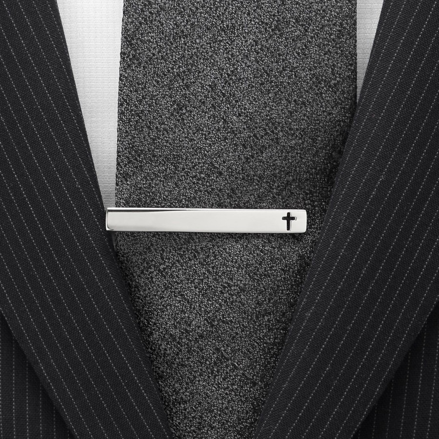 Ox and Bull Trading Co. Cross Cutout Stainless Steel Tie Clip | Classic Tie Bars