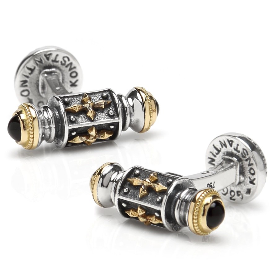 Konstantino Sterling & Gold Bar Cufflinks W/ Black Onyx And Gold Accents | Classic Cufflinks