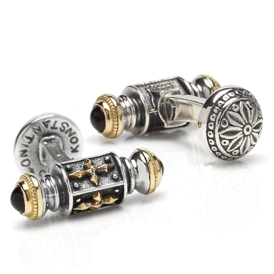 Konstantino Sterling & Gold Bar Cufflinks W/ Black Onyx And Gold Accents | Classic Cufflinks