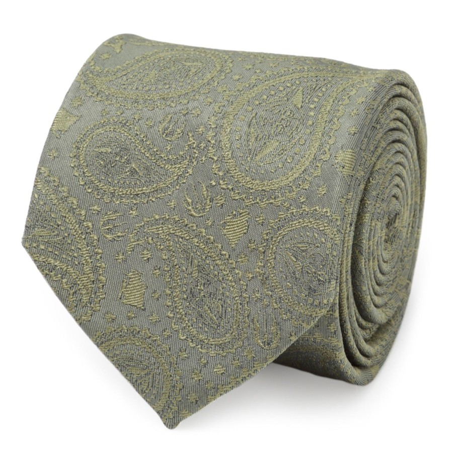 Star Wars Yoda Paisley Sage Green Silk Men'S Tie | Star Wars Ties