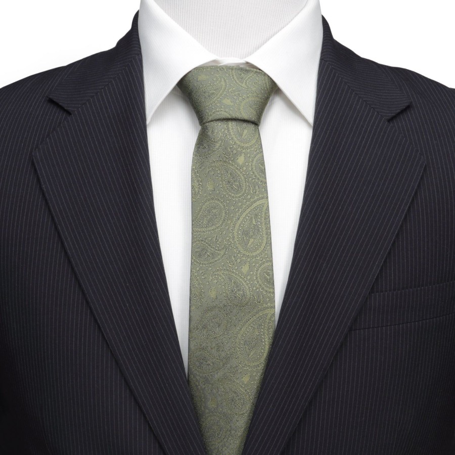 Star Wars Yoda Paisley Sage Green Silk Men'S Tie | Star Wars Ties