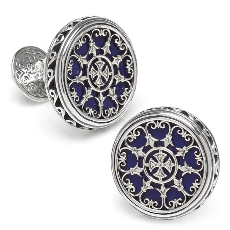 Konstantino Sterling Round Scroll With Lapis Stone Cufflinks | Classic Cufflinks