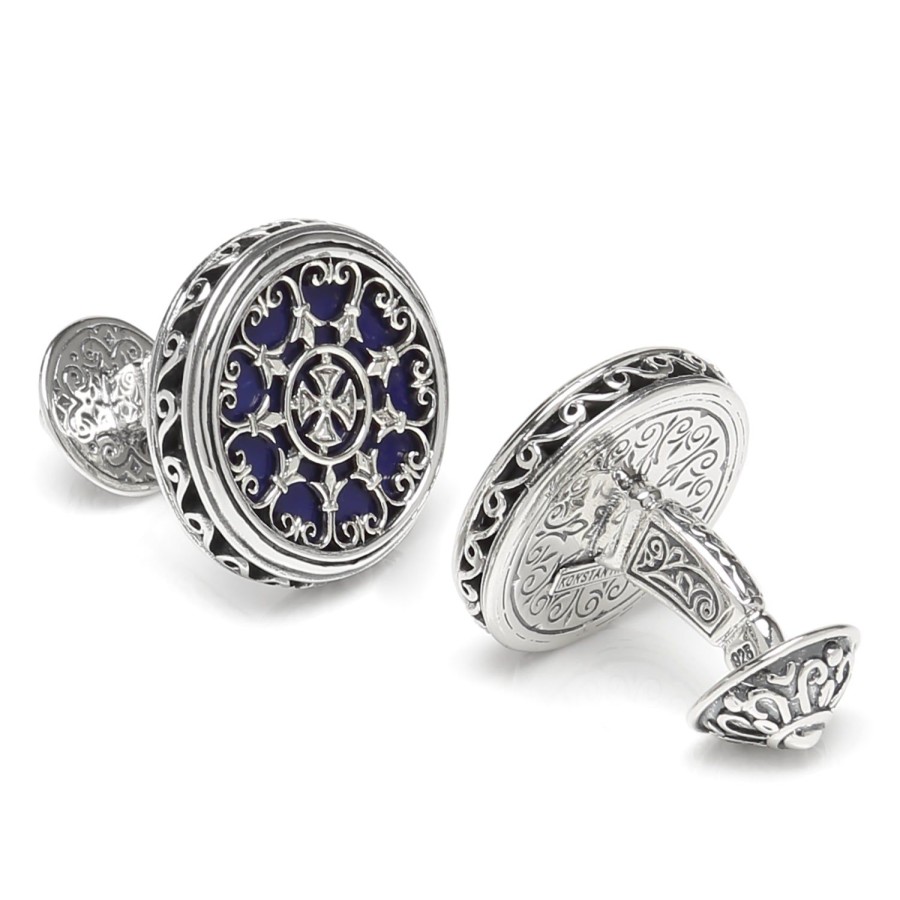 Konstantino Sterling Round Scroll With Lapis Stone Cufflinks | Classic Cufflinks