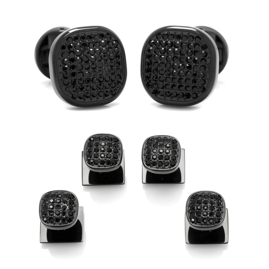 Ox and Bull Trading Co. Black Stainless Steel Black Crystal Cufflink And Stud Set | Stud Sets