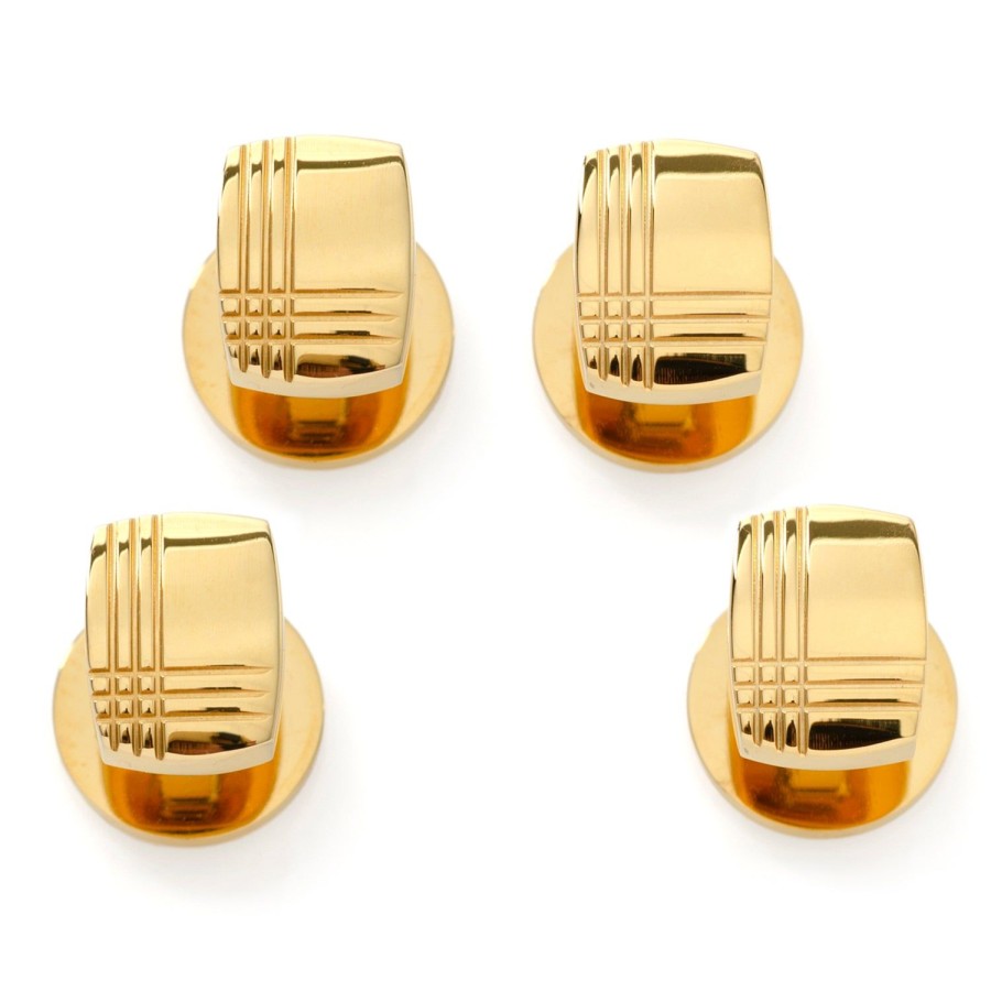 Ox and Bull Trading Co. Stainless Steel Gold Tartan Plaid Studs | Stud Sets