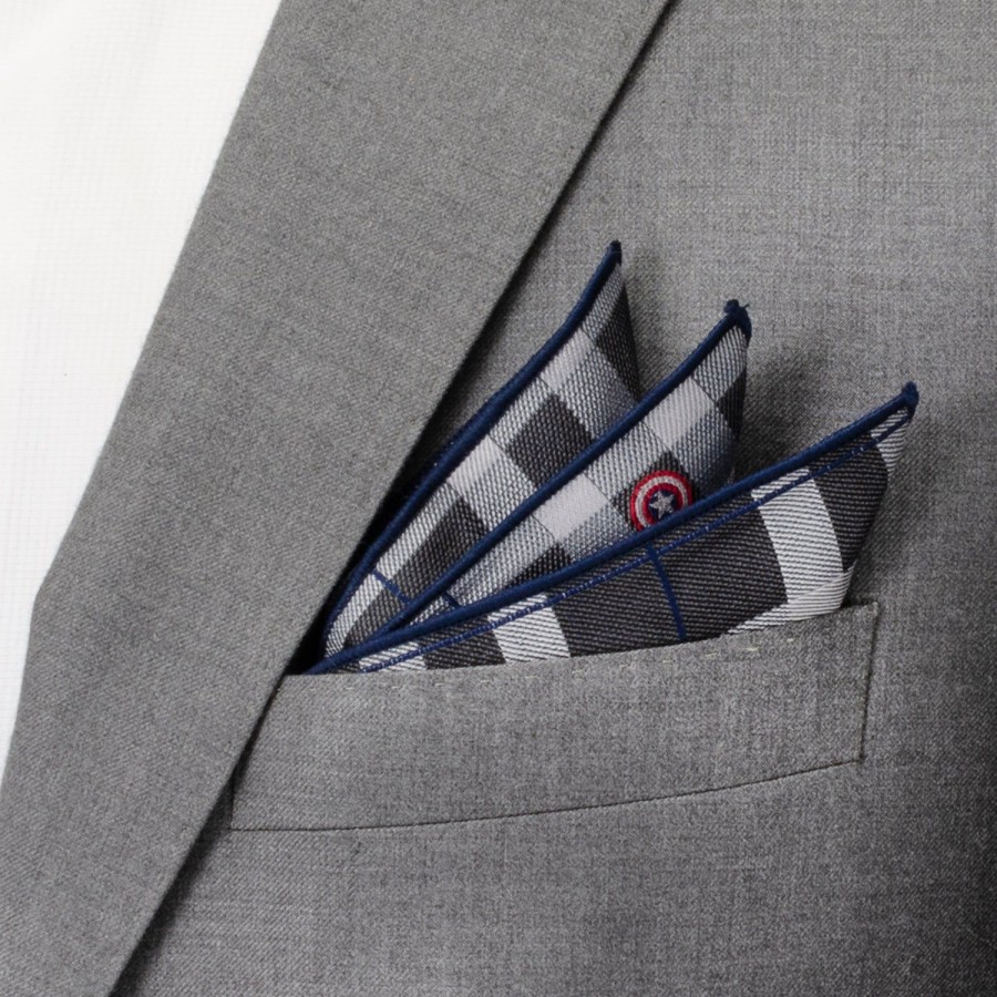 Marvel Captain America Gray Plaid Pocket Square | Pocket Squares