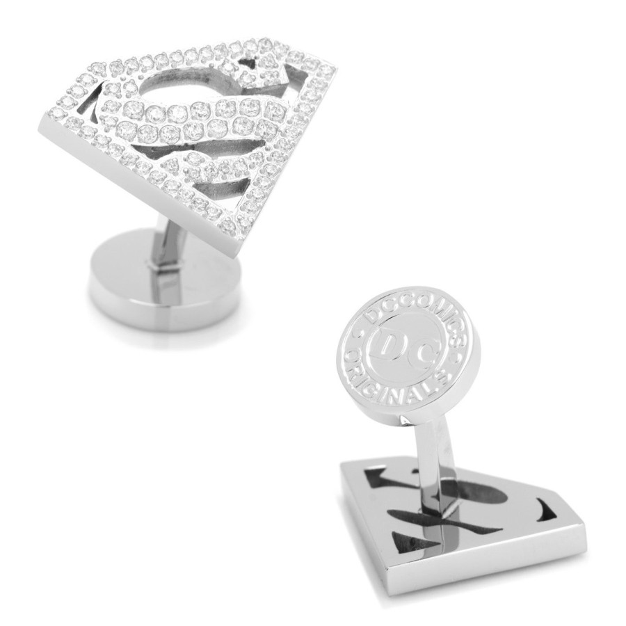 DC Comics Stainless Steel White Pave Crystal Superman Cufflinks | Movies & Characters Cufflinks