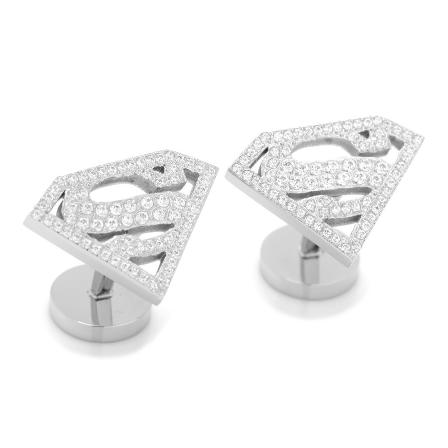 DC Comics Stainless Steel White Pave Crystal Superman Cufflinks | Movies & Characters Cufflinks