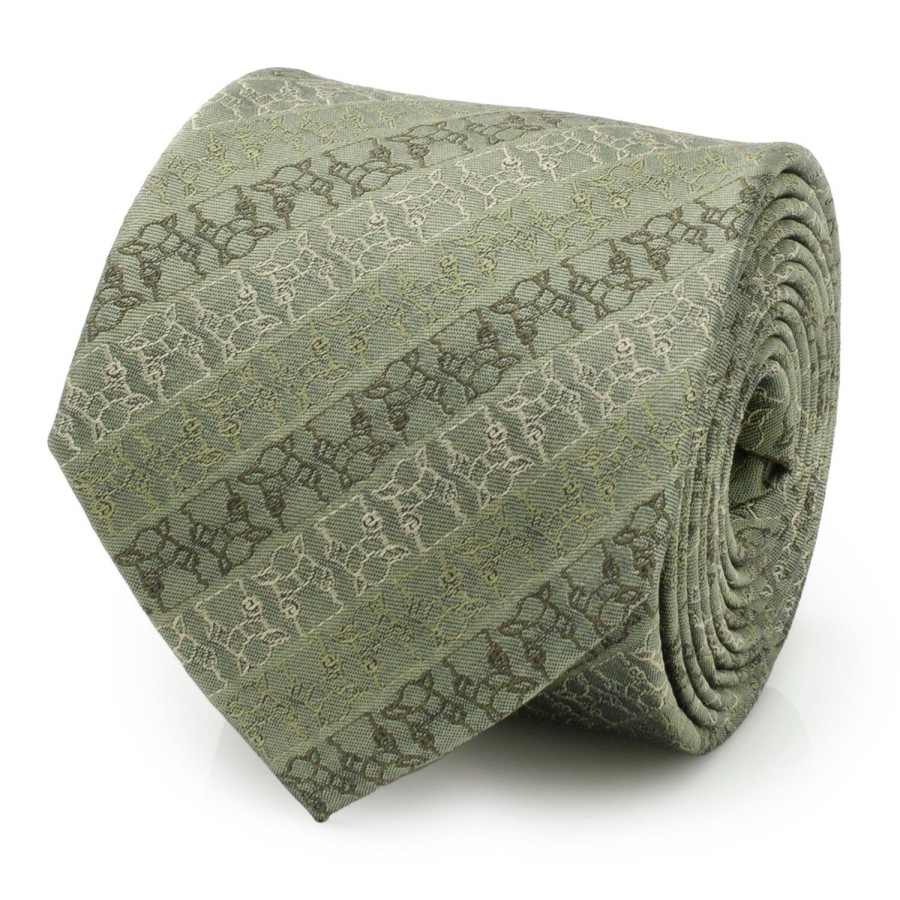 Star Wars Grogu Outline Stripe Sage Green Men'S Tie | Star Wars Ties