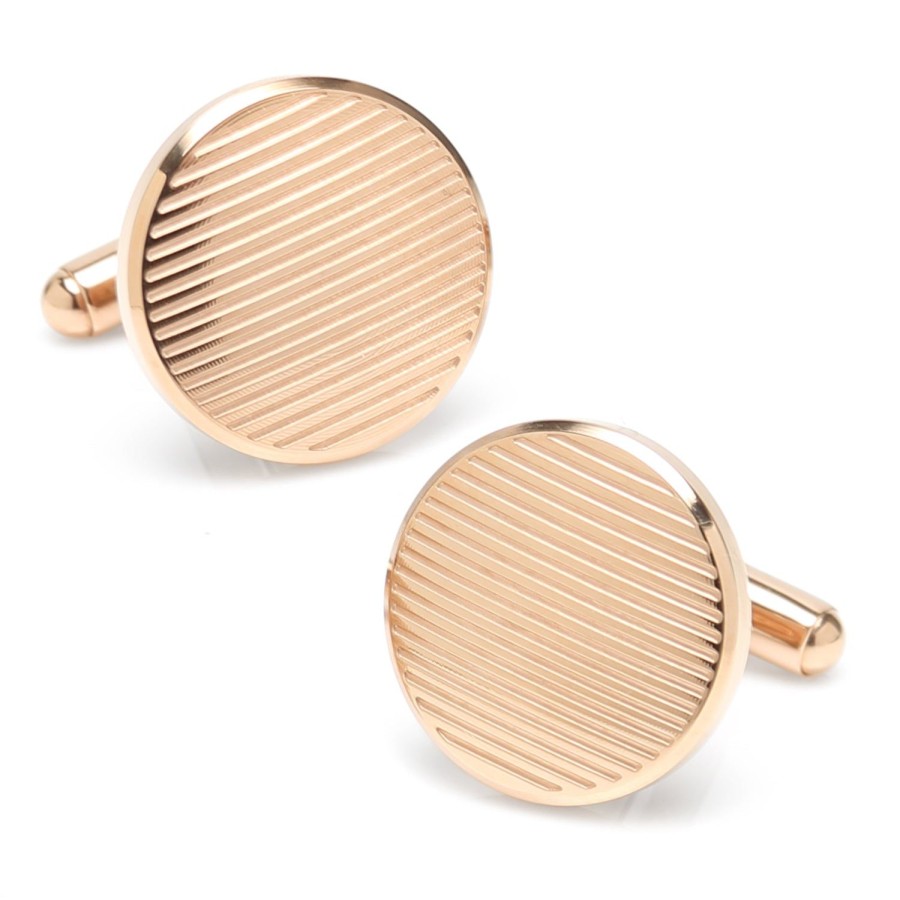 Ox and Bull Trading Co. Rose Gold Line Stainless Steel Cufflinks | Classic Cufflinks