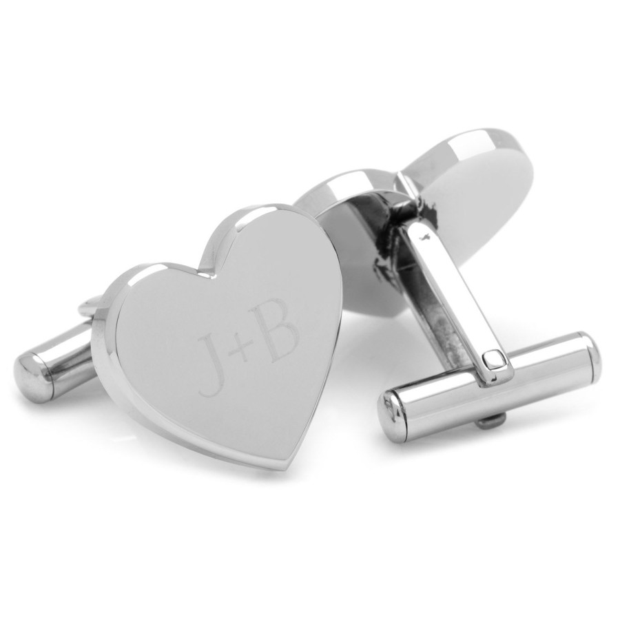 Ox and Bull Trading Co. Stainless Steel Heart Engravable Cufflinks | Classic Cufflinks