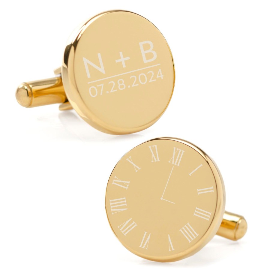 Ox and Bull Trading Co. Custom Clock Engravable Gold Cufflinks | Classic Cufflinks