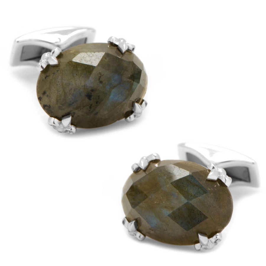 Spivey Labradorite Sterling Silver Fleur De Lis Prong Cufflinks | Classic Cufflinks