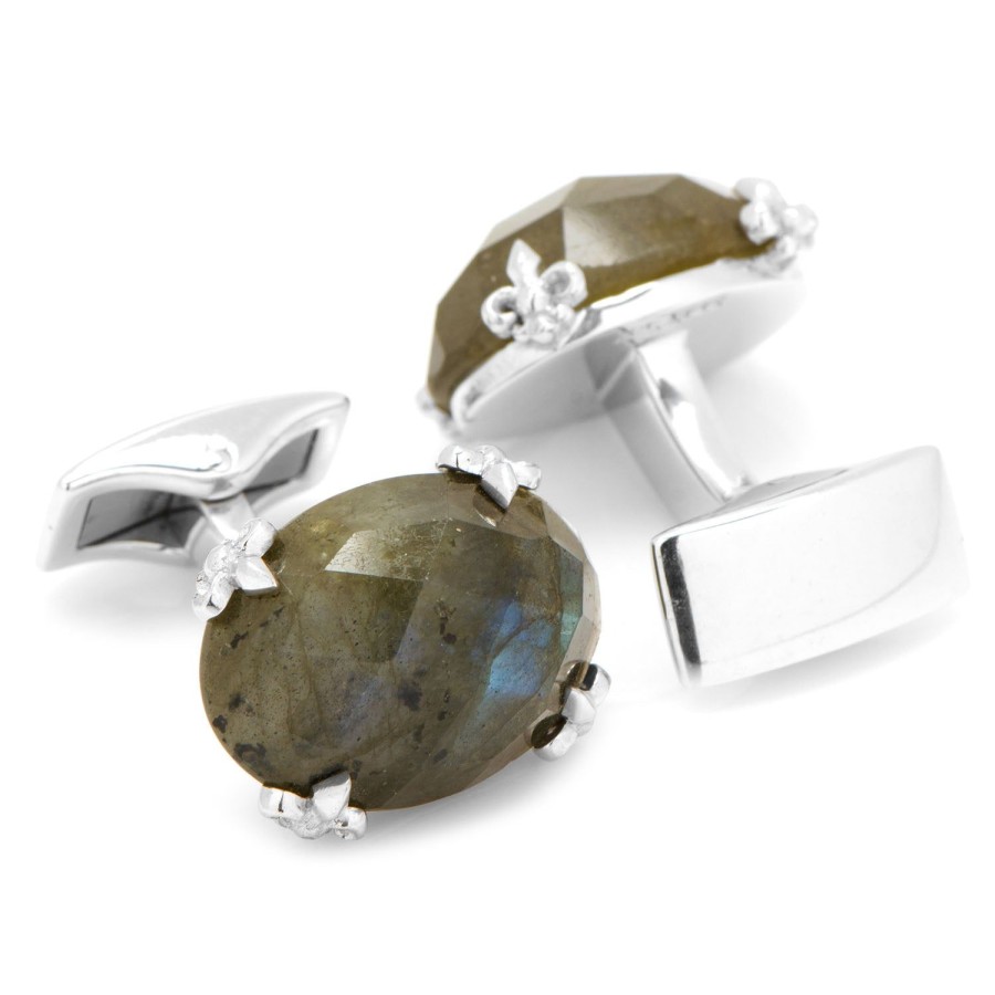 Spivey Labradorite Sterling Silver Fleur De Lis Prong Cufflinks | Classic Cufflinks