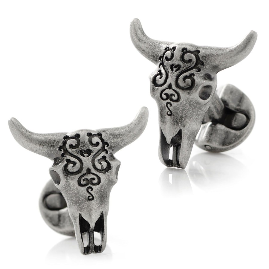 Ox and Bull Trading Co. Antique Stainless Steel Carved Cow'S Skull | Classic Cufflinks