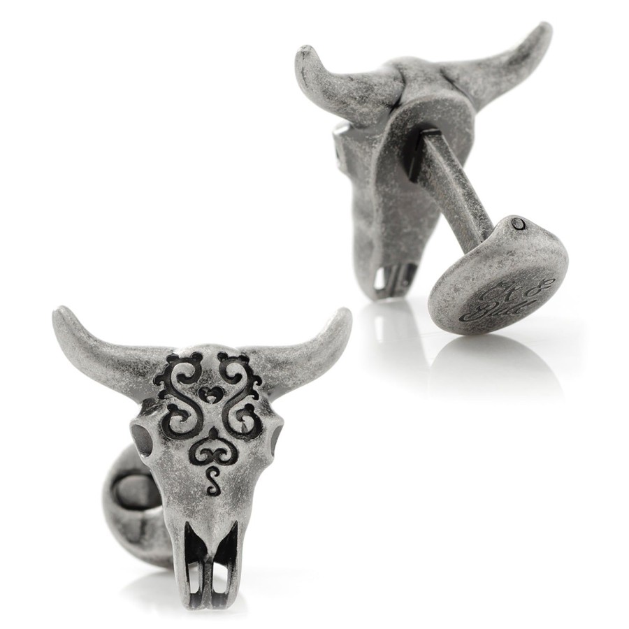 Ox and Bull Trading Co. Antique Stainless Steel Carved Cow'S Skull | Classic Cufflinks