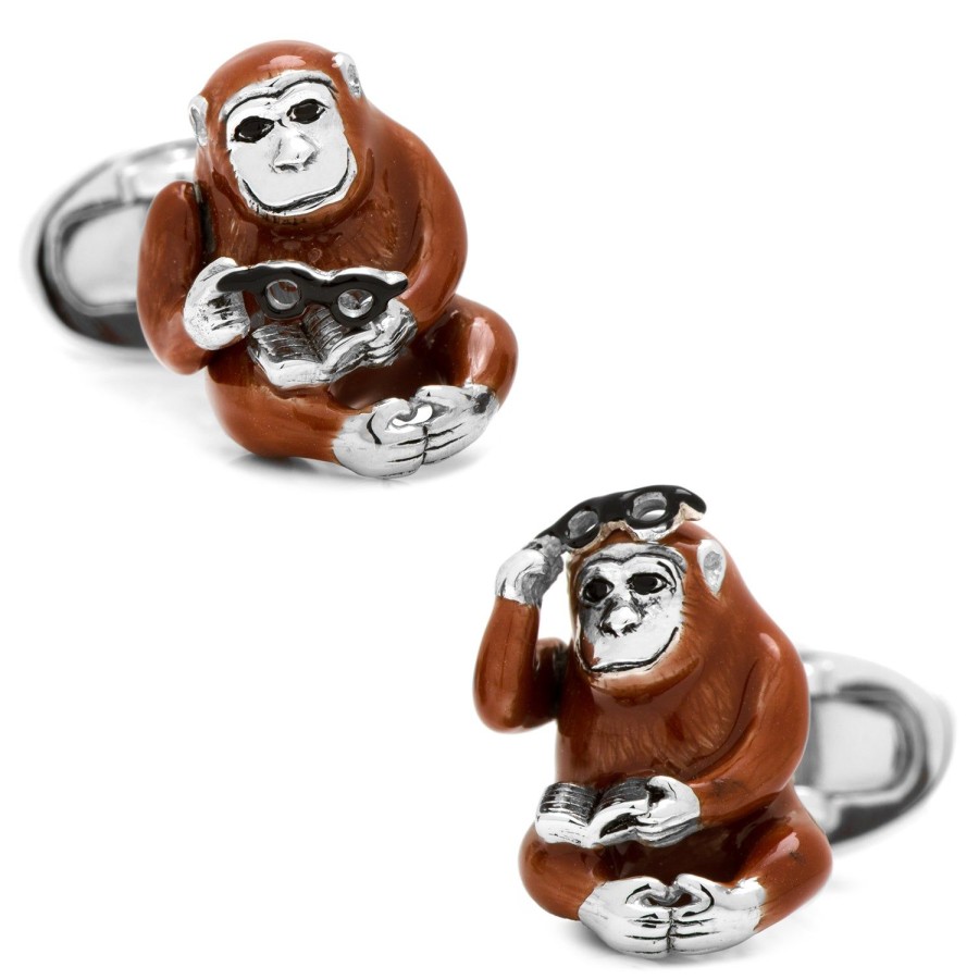 Jan Leslie Monkey With Reading Glasses And Book Cufflinks | Classic Cufflinks