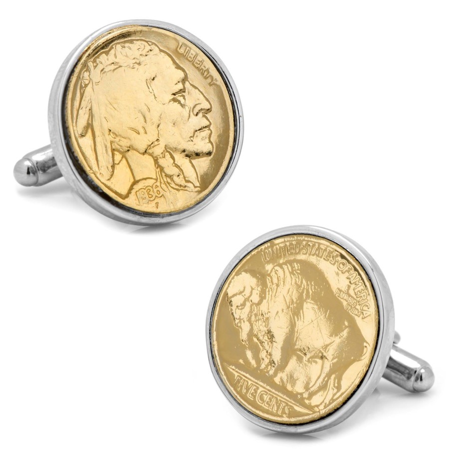 American Coin Treasures Gold-Layered Buffalo Nickel Silvertone Bezel Cufflinks | Classic Cufflinks