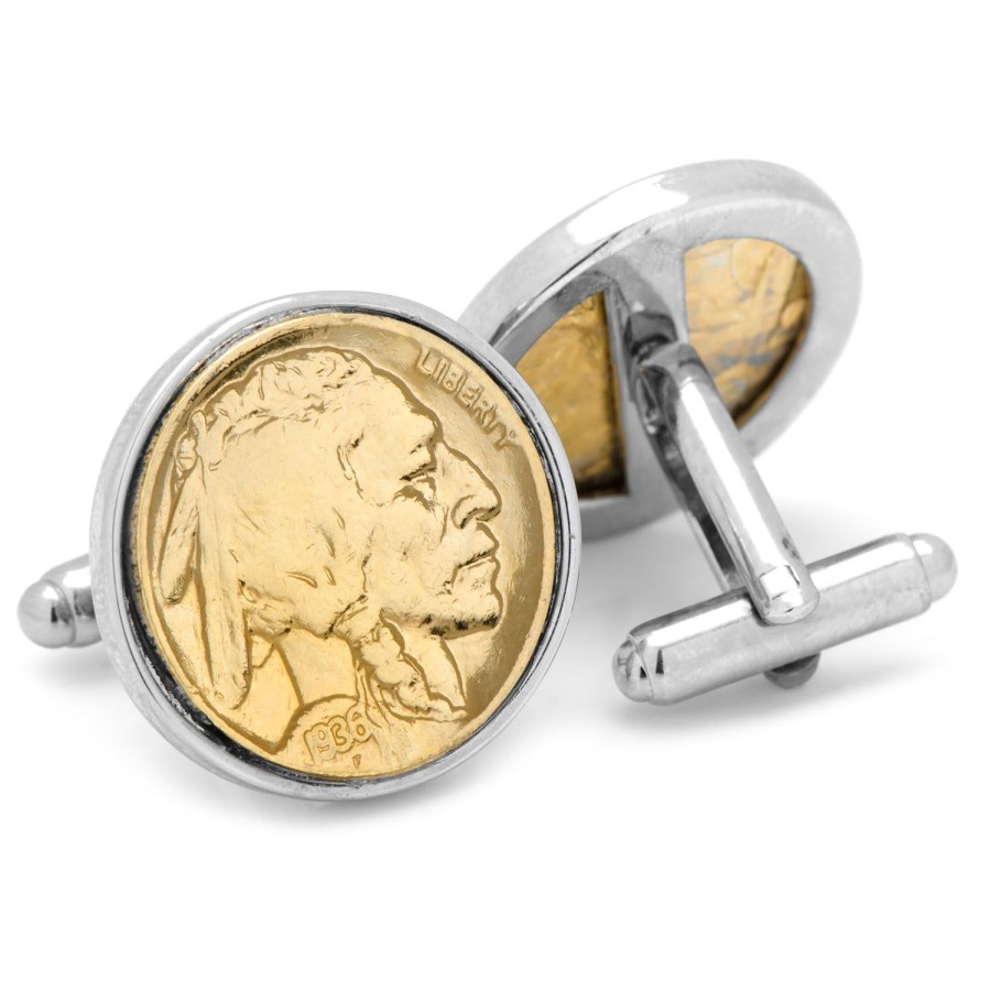 American Coin Treasures Gold-Layered Buffalo Nickel Silvertone Bezel Cufflinks | Classic Cufflinks