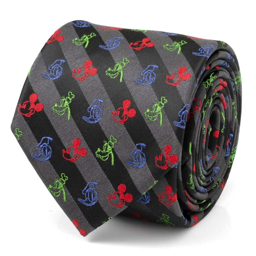 Disney Mickey And Friends Multi Black Stripe Men'S Tie | Disney Ties